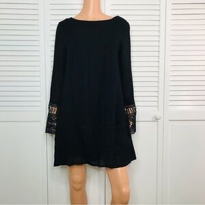 COAST Black Bell Sleeve Lace Detail Cuff Dress Size Small